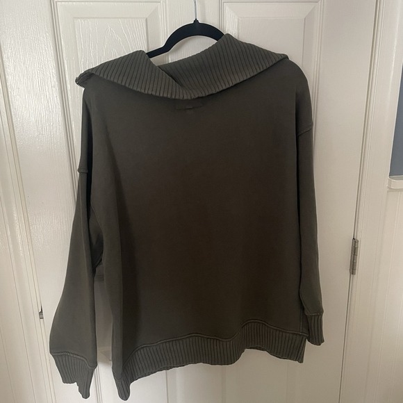 Aerie Quarter Zip Ribbed Sweater Sweatshirt Olive Green Medium New With Tags - Picture 9 of 12